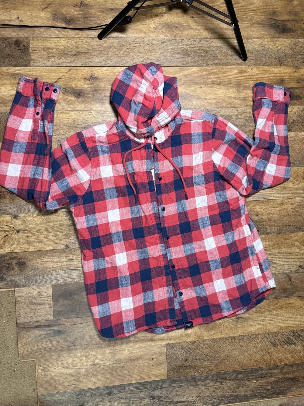 L.L. Bean Women's Plaid Flannel Hooded Shirt Medium